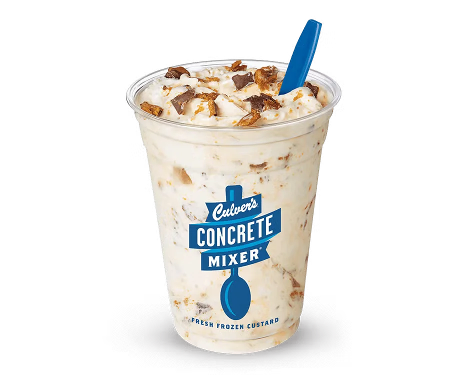 Culver’s Concrete Mixer blended with fresh frozen custard and your choice of mix-ins for a thick and creamy treat