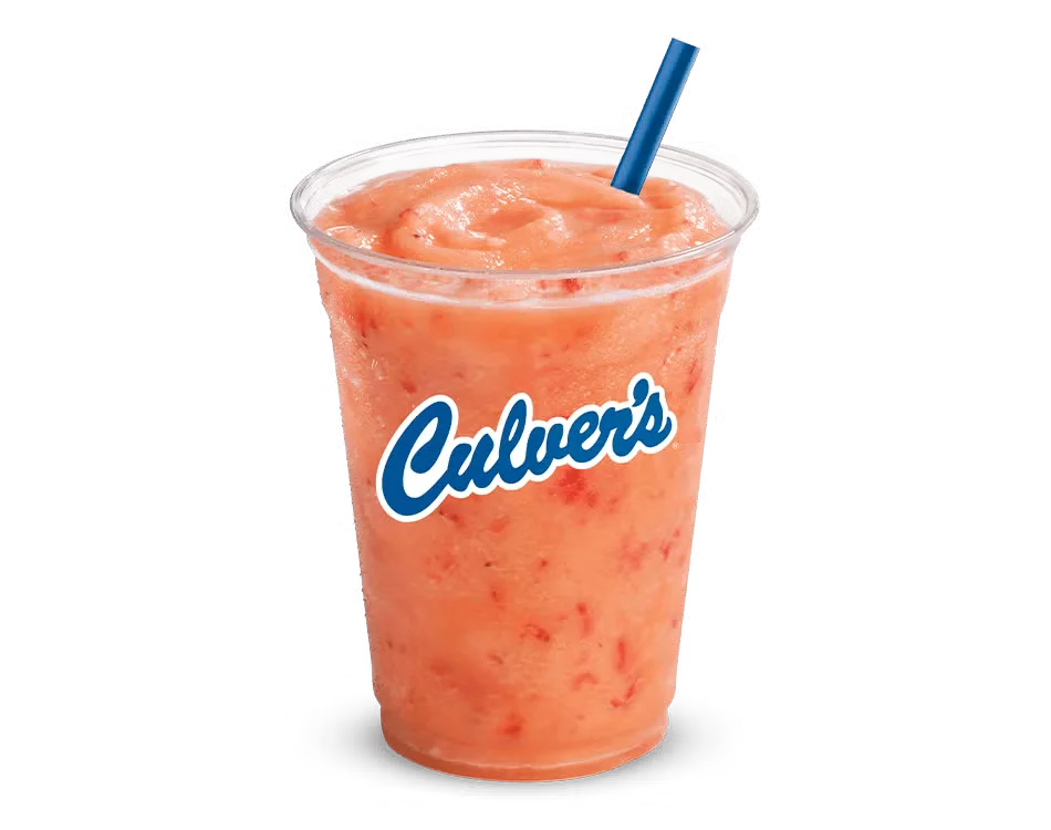 Culver’s Cooler drink made with real fruit flavors blended with crushed ice for a refreshing sip