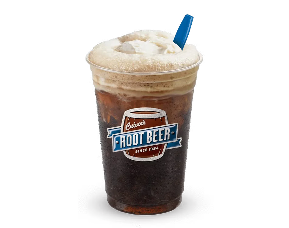 Culver’s Root Beer Float with creamy frozen custard and fizzy root beer served in a cold cup