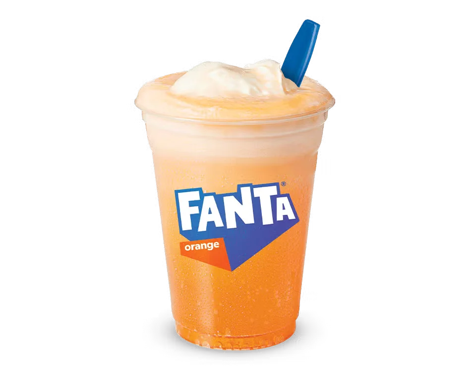 Culver’s Fanta Orange Float made with fizzy orange soda and creamy frozen custard in a chilled cup