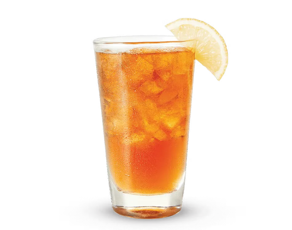 Culver’s Fresh Brewed Iced Tea served over ice in a clear cup for a crisp, refreshing drink