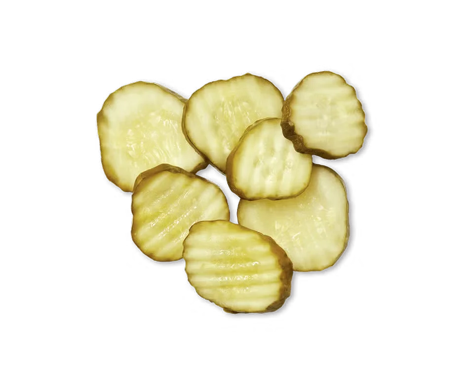 Culver’s Side of Pickles with crunchy sliced dill pickles served cold for a tangy and refreshing flavor boost