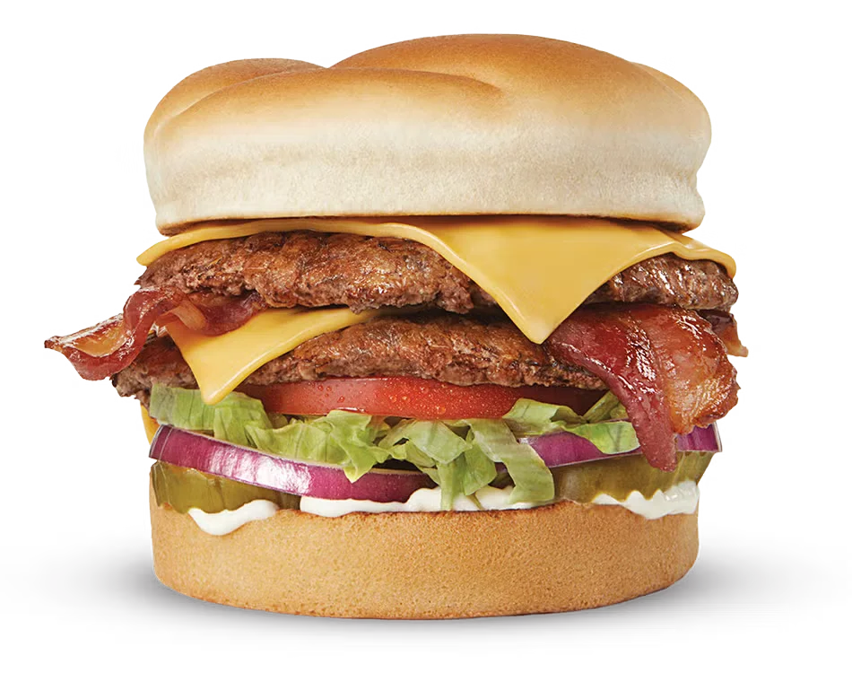 The Culver’s® Bacon Deluxe ButterBurger with crispy bacon, cheese, lettuce, tomato, pickles, red onion, and mayo on a toasted buttered bun