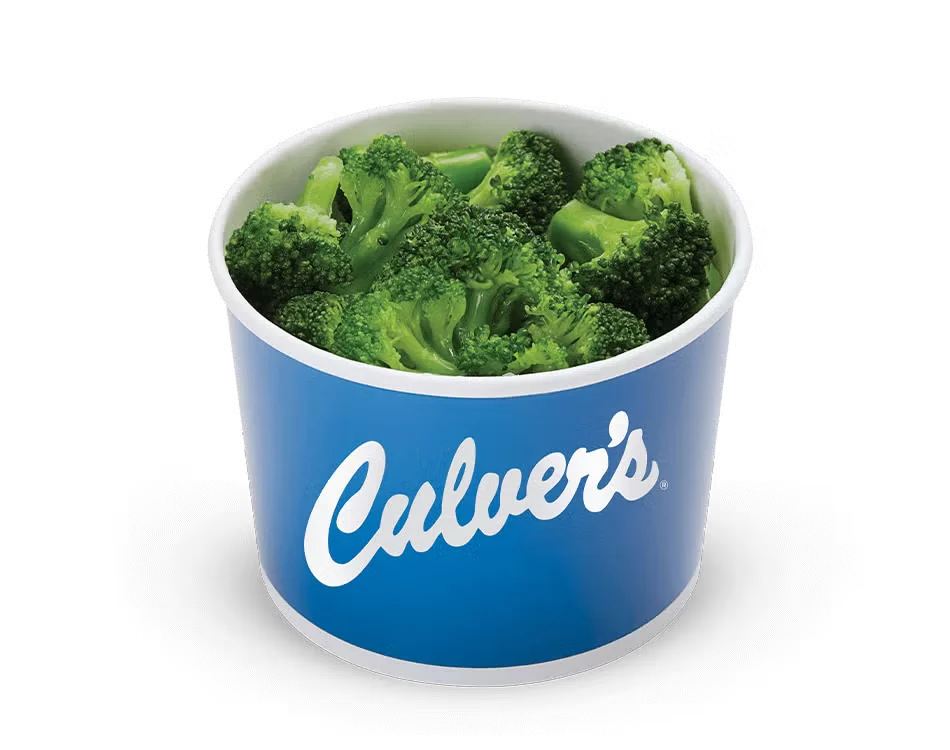 Culver’s Steamed Broccoli served hot and fresh with tender green florets as a healthy and simple side